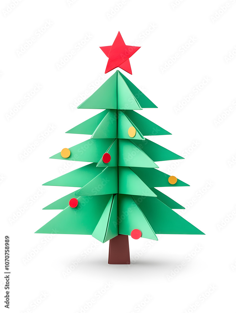 Fototapeta premium Origami paper Christmas fir tree isolated on white background isolated on white