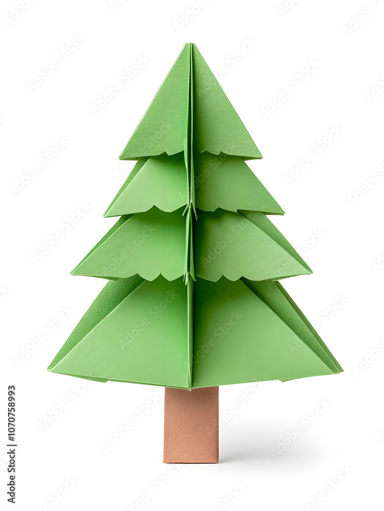 Fototapeta premium Origami paper Christmas fir tree isolated on white background isolated on white
