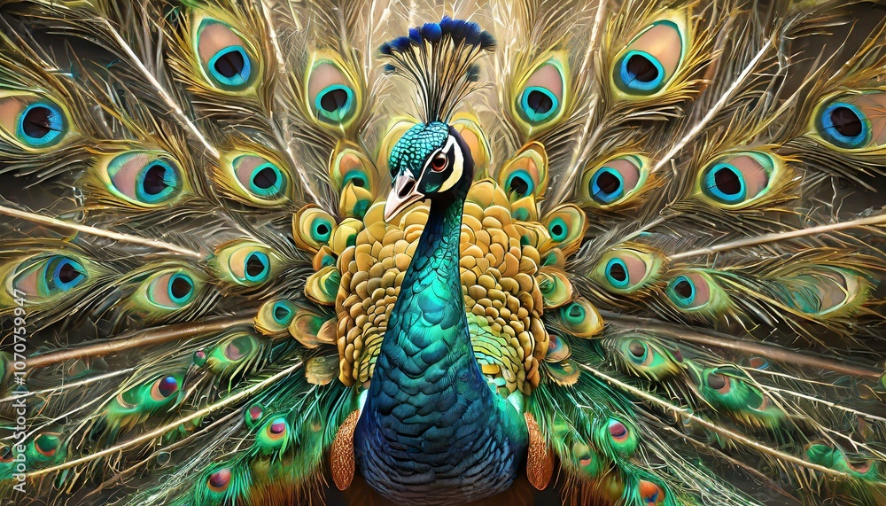 Fototapeta premium A peacock opened its wings and looking beautiful