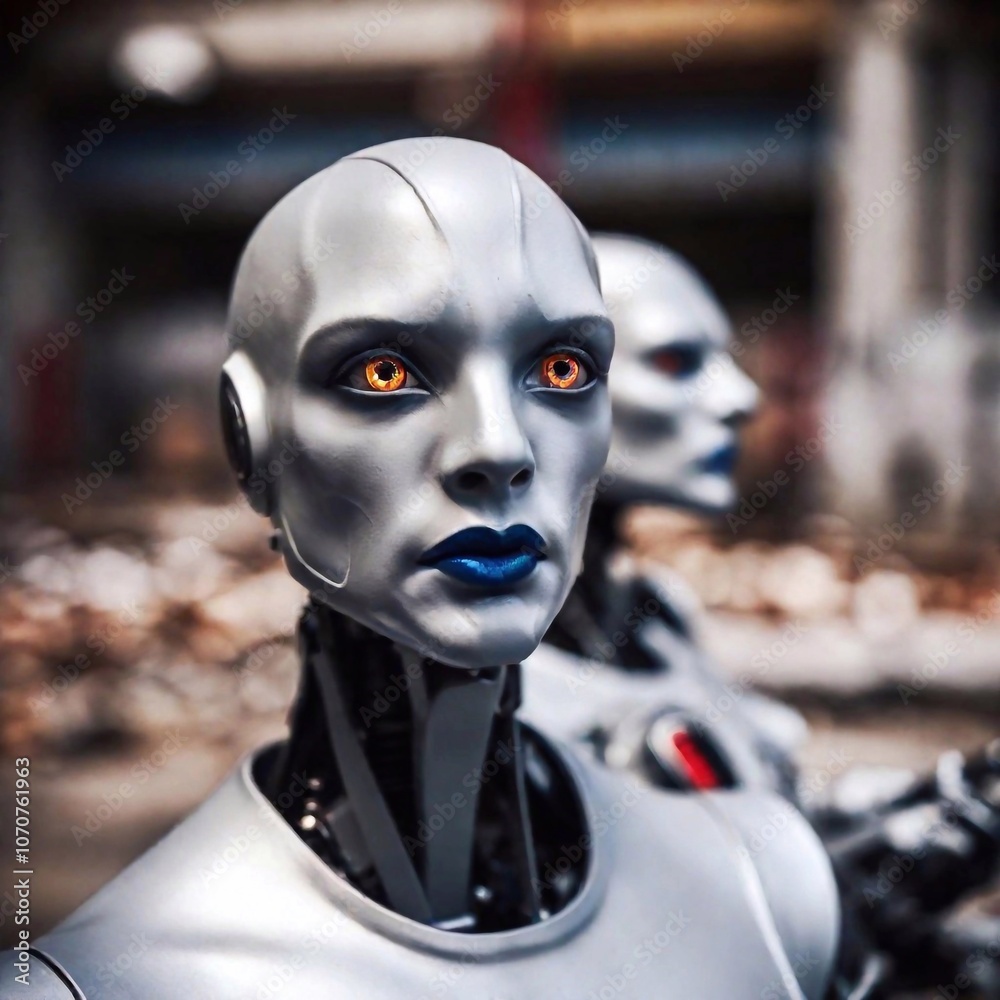 ai robots patrolling the streets of a destroyed metropolis. ai robots patrolling the streets of a destroyed metropolis.