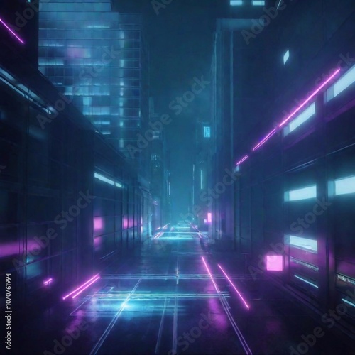 Wallpaper Mural A cyberpunk city center at night, with  buildings covered in AR data streams and holographic signs, the street eerily empty Torontodigital.ca
