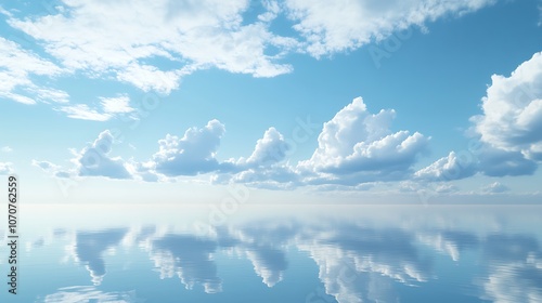 Obraz na płótnie A tranquil sky with soft clouds reflecting on calm waters during a peaceful afternoon w salonie