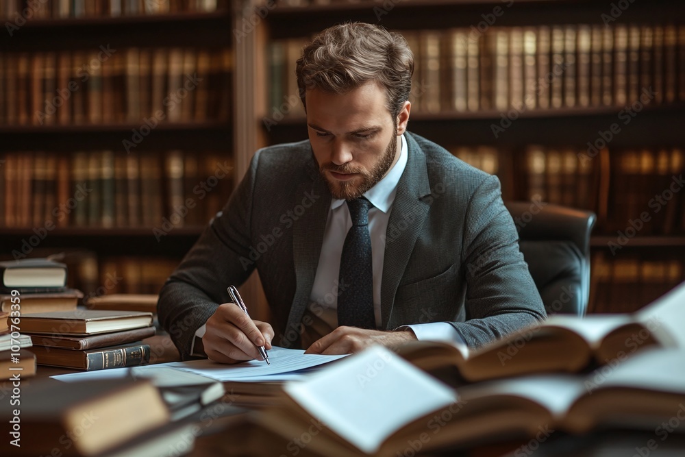 Lawyer preparing documents in a classic office setting. A professional at work. Lawyer preparing documents in a classic office setting. A professional at work.