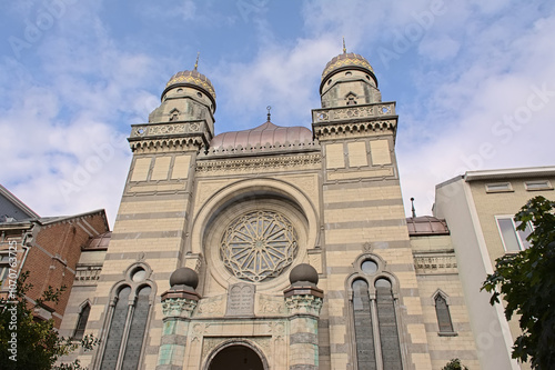 Hollandse Synagoge in moorish revival style in Antwerp, Belgium, low angle view photo