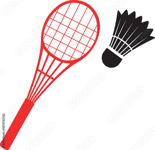 badminton playing sports  silhouette  vector icon with racket and feather ball