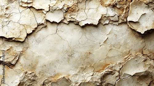 A close-up of cracked, peeling paint on a textured surface, showcasing wear and age.