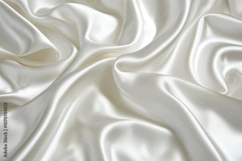 Fototapeta premium A close-up view of smooth, white satin fabric, showcasing its soft texture and elegant drape.