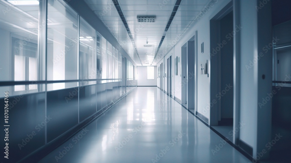 Empty Modern Hospital Corridor in Soft Lighting