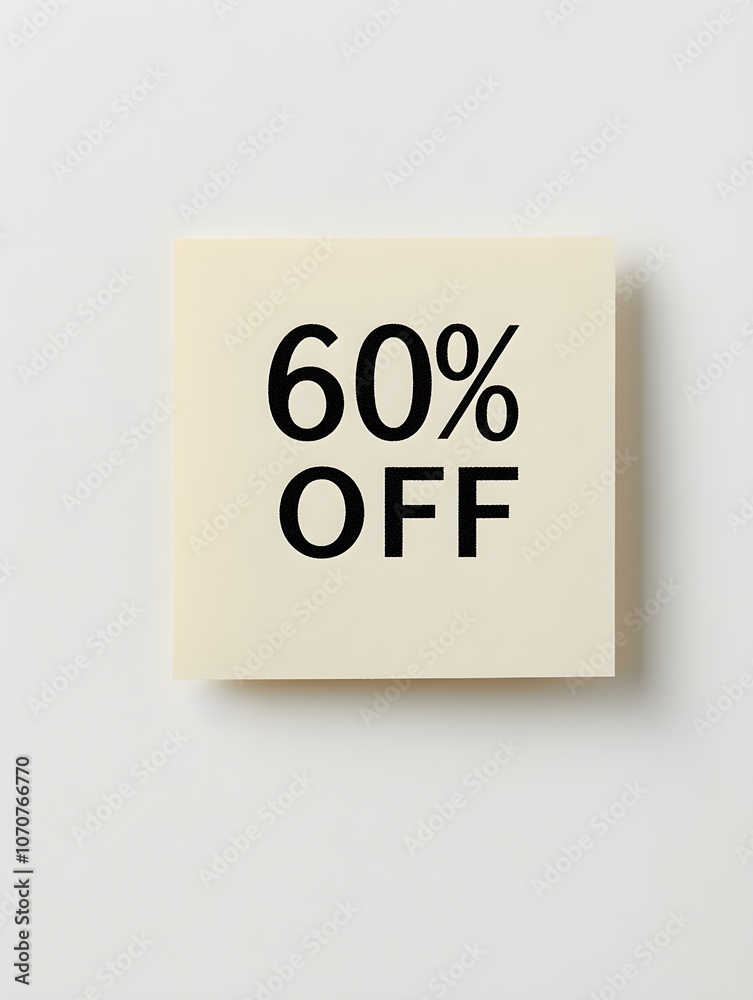 Black '60% OFF' Text on a Ivory Square Paper Note. White Background Black '60% OFF' Text on a Ivory Square Paper Note. White Background