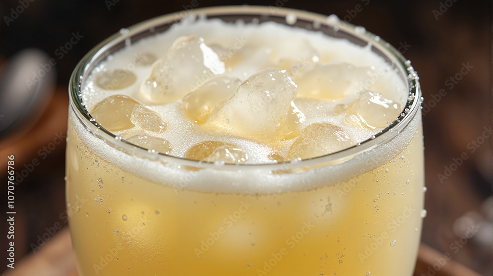 Iced margarita cocktail with salt rim in glass Iced margarita cocktail with salt rim in glass