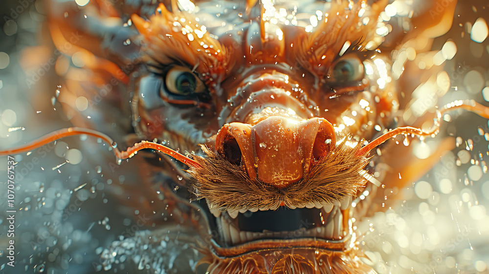 Close-up of a fierce, water-splashed dragon with intense eyes and detailed scales, emphasizing power, strength, and mysticism. Perfect for dragon boat festival, mythology, and Chinese folklore. Close-up of a fierce, water-splashed dragon with intense eyes and detailed scales, emphasizing power, strength, and mysticism. Perfect for dragon boat festival, mythology, and Chinese folklore.