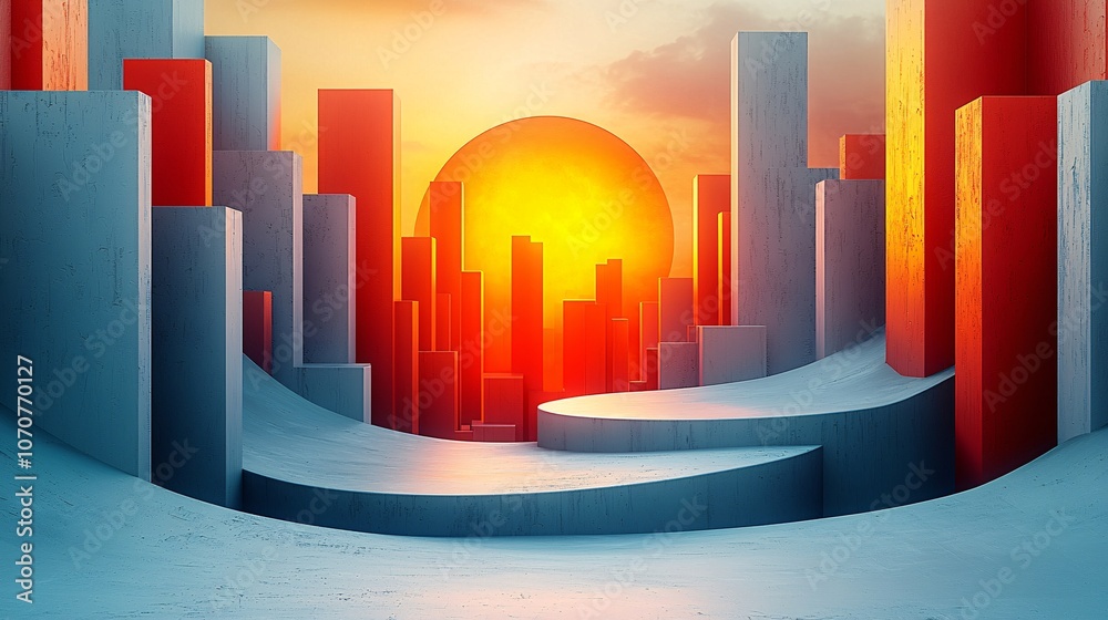 Fototapeta premium Geometric Dreams - Abstract 3D Background with Vibrant Gradients and Floating Shapes Evoking Depth and Dimension