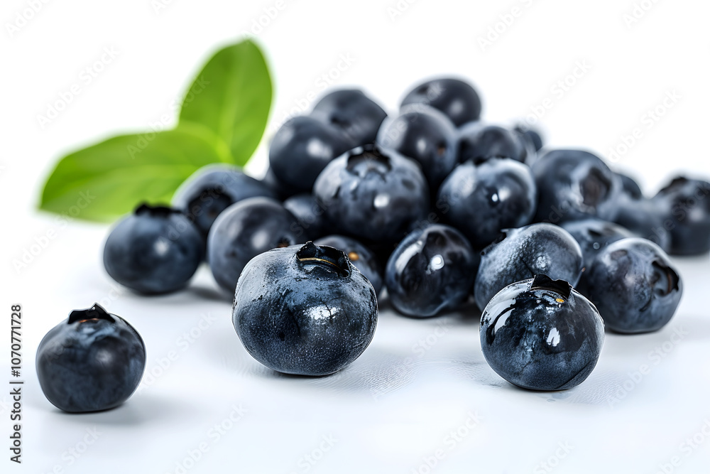 Fresh Blueberries with Leaves on White Background and Clean White Canvas, Use to Website, Blogs, Recipe Books, Packaging, Marketing, Social Media, E-commerce, Print Ads Fresh Blueberries with Leaves on White Background and Clean White Canvas, Use to Website, Blogs, Recipe Books, Packaging, Marketing, Social Media, E-commerce, Print Ads
