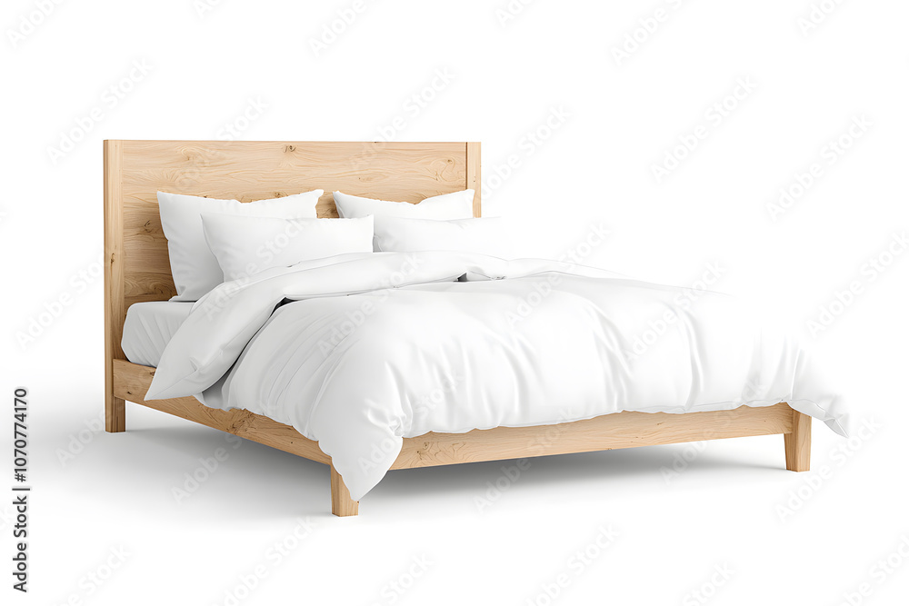 Cozy king-sized bed, 3d mock up, isolated on white background Cozy king-sized bed, 3d mock up, isolated on white background