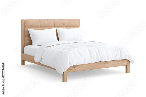 Cozy king-sized bed, 3d mock up, isolated on white background