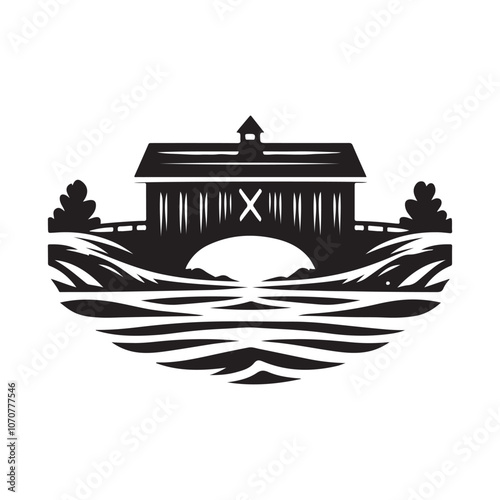 Charming Covered Bridge Silhouette Vector Illustrations for Design Projects