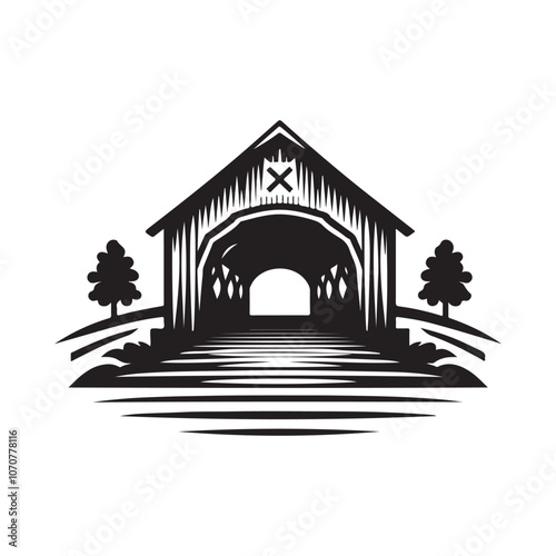 Charming Covered Bridge Silhouette Vector Illustrations for Design Projects