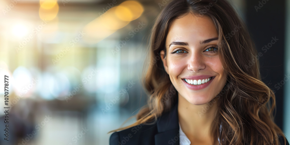 A portrait of a happy, smiling businesswoman with a confident, professional demeanor, exuding positivity and success, captured in a moment of genuine joy and accomplishment in the workplace A portrait of a happy, smiling businesswoman with a confident, professional demeanor, exuding positivity and success, captured in a moment of genuine joy and accomplishment in the workplace
