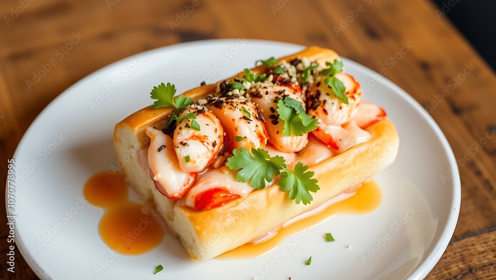 A delicious freshly made lobster roll with lobster, lemon, celery, and mayonnaise. A delicious freshly made lobster roll with lobster, lemon, celery, and mayonnaise.