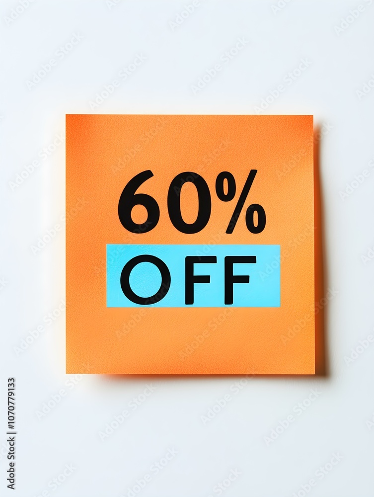 Black '60% OFF' Text on a Multicolor Square Paper Note. White Background Black '60% OFF' Text on a Multicolor Square Paper Note. White Background