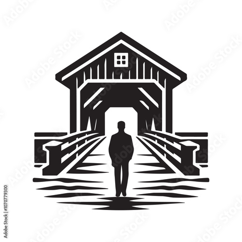 Charming Covered Bridge Silhouette Vector Illustrations for Design Projects