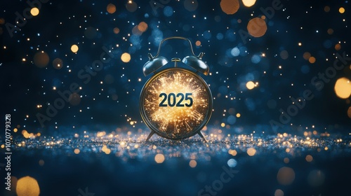 Countdown clock showing "2025", surrounded by a midnight sky full of sparkling stars and lights.