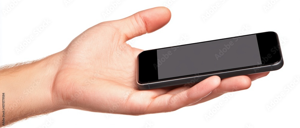 Modern smartphone in 3D hand with blank screen, ideal for displaying apps or messages, clean and tech-focused, isolated on white background, 3D illustration, isolated on white background Modern smartphone in 3D hand with blank screen, ideal for displaying apps or messages, clean and tech-focused, isolated on white background, 3D illustration, isolated on white background