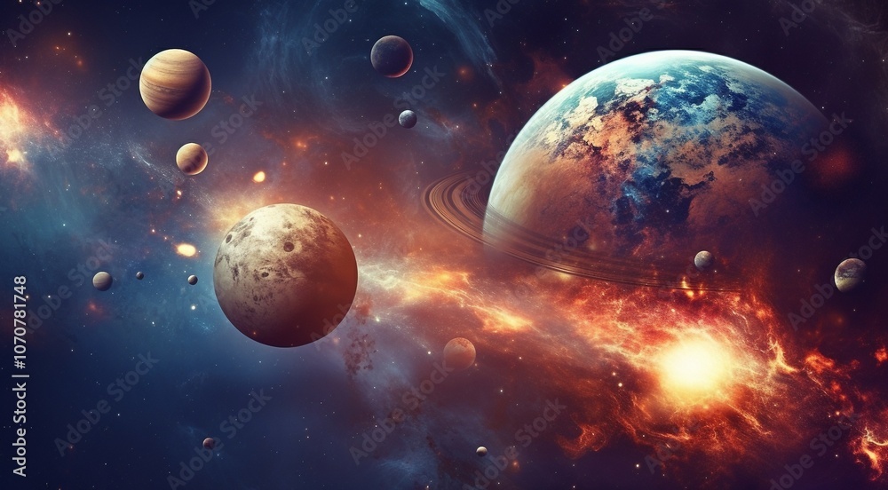 Obraz premium planets in the spache, planets in the dark