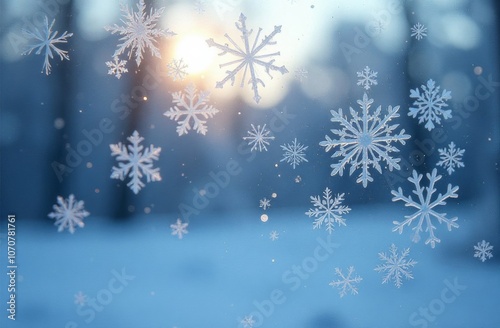 Snowflakes on window in winter background