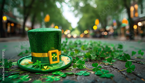 St Patrick's Day hats and clovers - St Patrick's Day hats and clovers on the street, St Patrick's Day, culture photo
