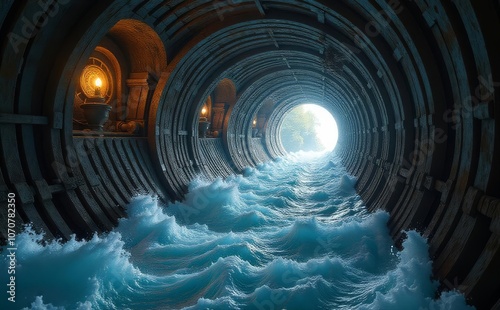 Water Under Pipe , water in tunnel  photo