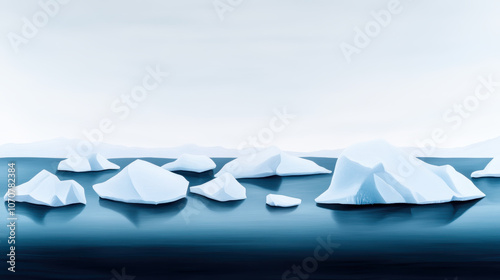 serene view of icy textures and floating icebergs in calm water