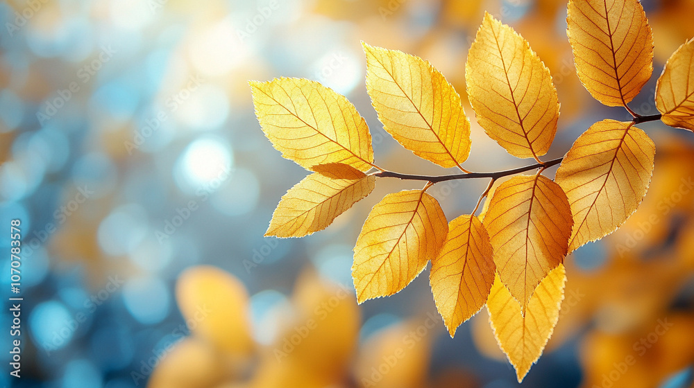 Close-up of vibrant yellow leaves on a tree branch, capturing the warmth of autumn sunlight. The image symbolizes renewal, transformation, and the transient beauty of nature’s seasonal cycles Close-up of vibrant yellow leaves on a tree branch, capturing the warmth of autumn sunlight. The image symbolizes renewal, transformation, and the transient beauty of nature’s seasonal cycles