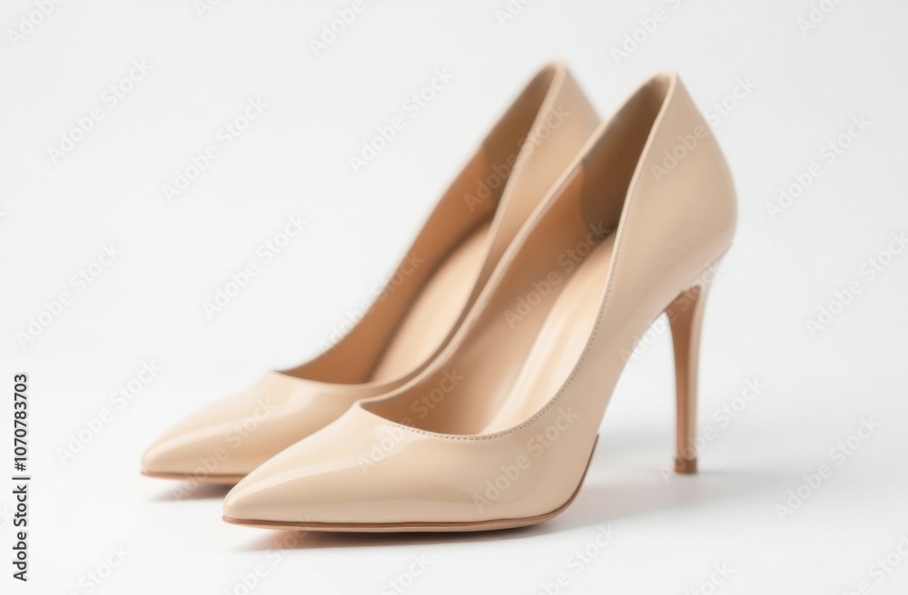 Beige high heel shoes on white background Beige high heel shoes on white background