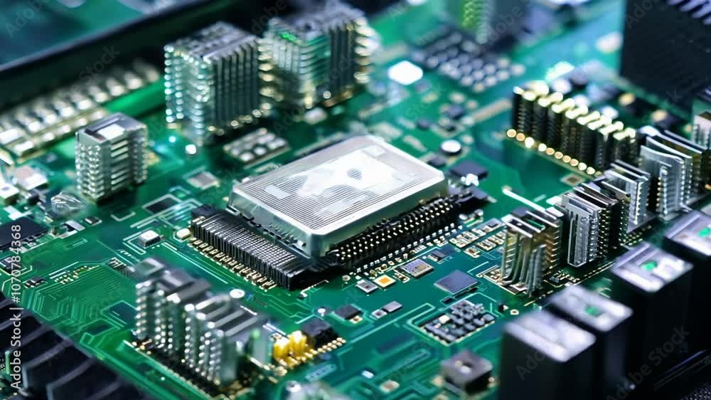 Close-up of a computer motherboard with a CPU Close-up of a computer motherboard with a CPU