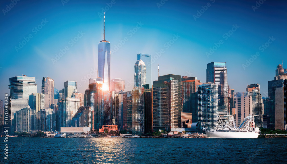 Obraz premium A city seen through VR glasses, rapidly changing and transforming before our eyes, creating an immersive, futuristic urban experience.