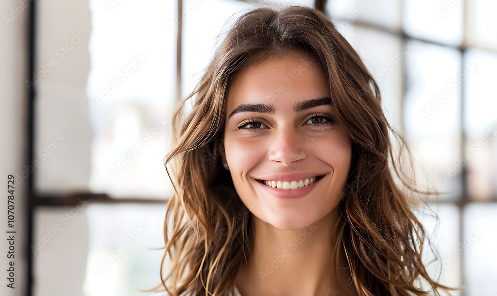 A portrait of a naturally beautiful, smiling woman, radiating warmth and confidence, with a genuine expression that captures her effortless charm and graceful personality A portrait of a naturally beautiful, smiling woman, radiating warmth and confidence, with a genuine expression that captures her effortless charm and graceful personality