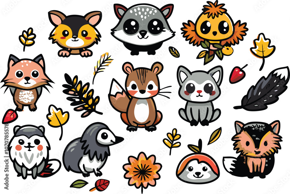 Fototapeta premium Animals and plants clipart vector