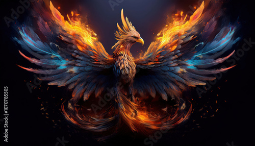 The shape of a phoenix with smoky feathers, rising from the ashes, symbolizing rebirth and transformation, perfect for themes of renewal and resilience.