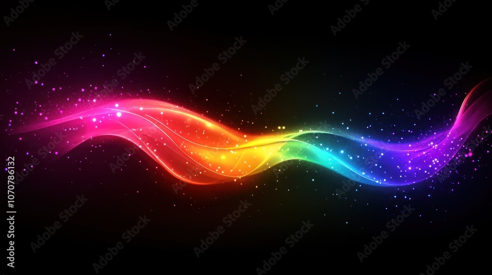 Obraz premium Abstract light spectrum design with flowing neon energy in rainbow colors, clean white backdrop.