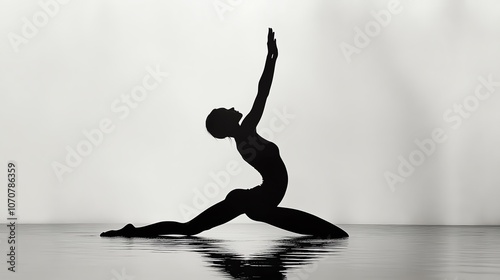 Silhouette of a graceful person performing yoga in a serene environment.