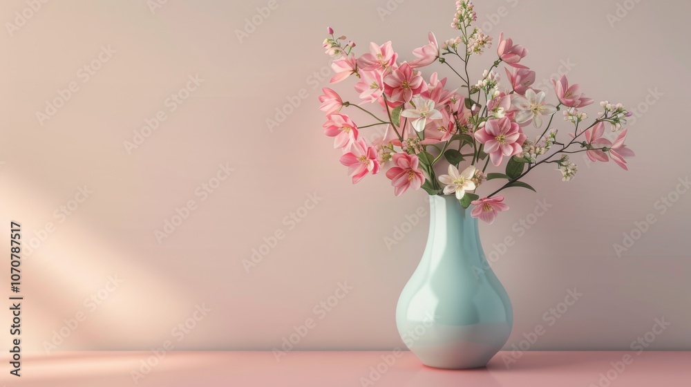 Detailed 3D render of a classic vase with flowers, with soft pastel tones on a light background, ideal for home decor visuals Detailed 3D render of a classic vase with flowers, with soft pastel tones on a light background, ideal for home decor visuals