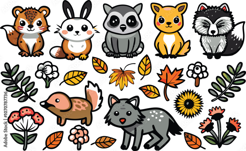 Fototapeta premium Animals and plants clipart vector