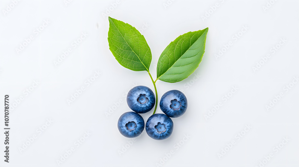 Blueberries on white backdrop, top view Blueberries on white backdrop, top view