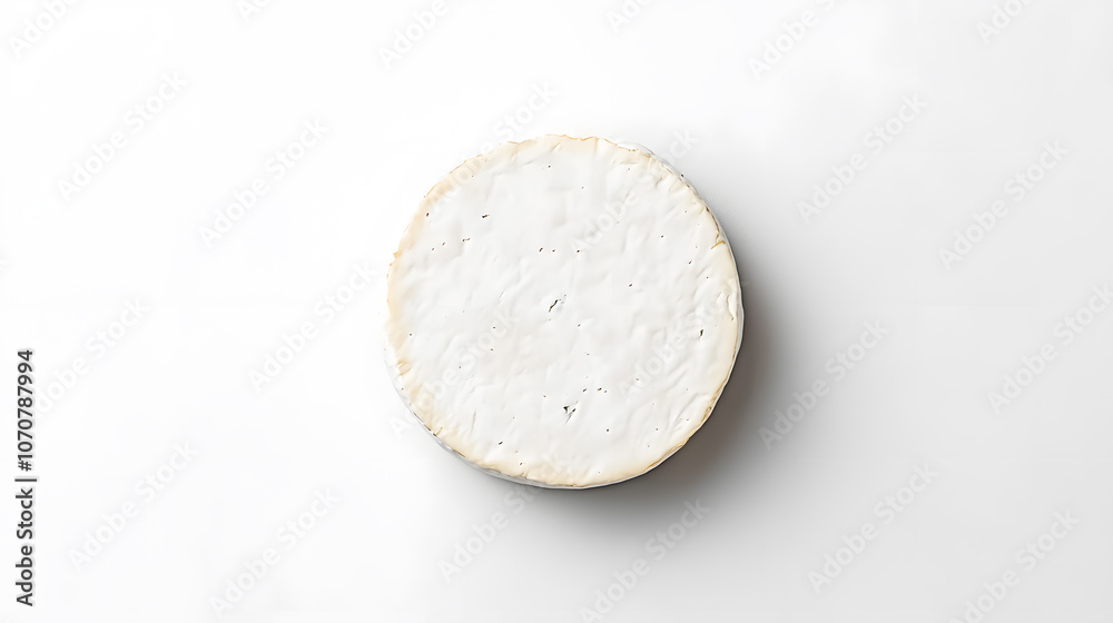 Whole round camembert cheese isolated on white board, top view, with copy space Whole round camembert cheese isolated on white board, top view, with copy space