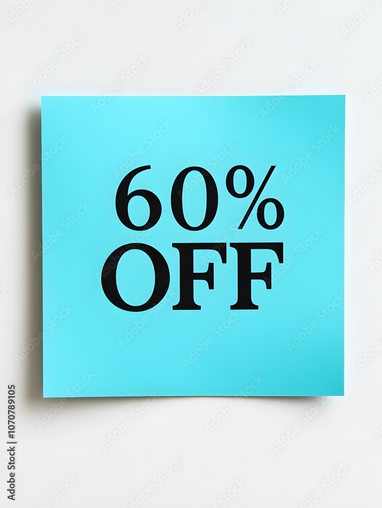Black '60% OFF' Text on a Turquoise Square Paper Note. White Background Black '60% OFF' Text on a Turquoise Square Paper Note. White Background