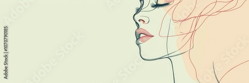 Elegant line art design of a woman's face, featuring delicate lines and a minimalist aesthetic. This illustration is perfect for beauty, fashion, and feminine concepts.