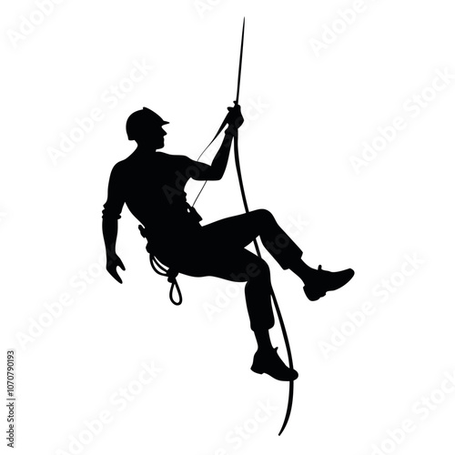 Rappelling man vector Silhouette isolated white background