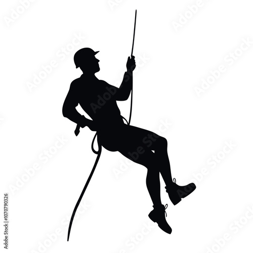 Rappelling man vector Silhouette isolated white background