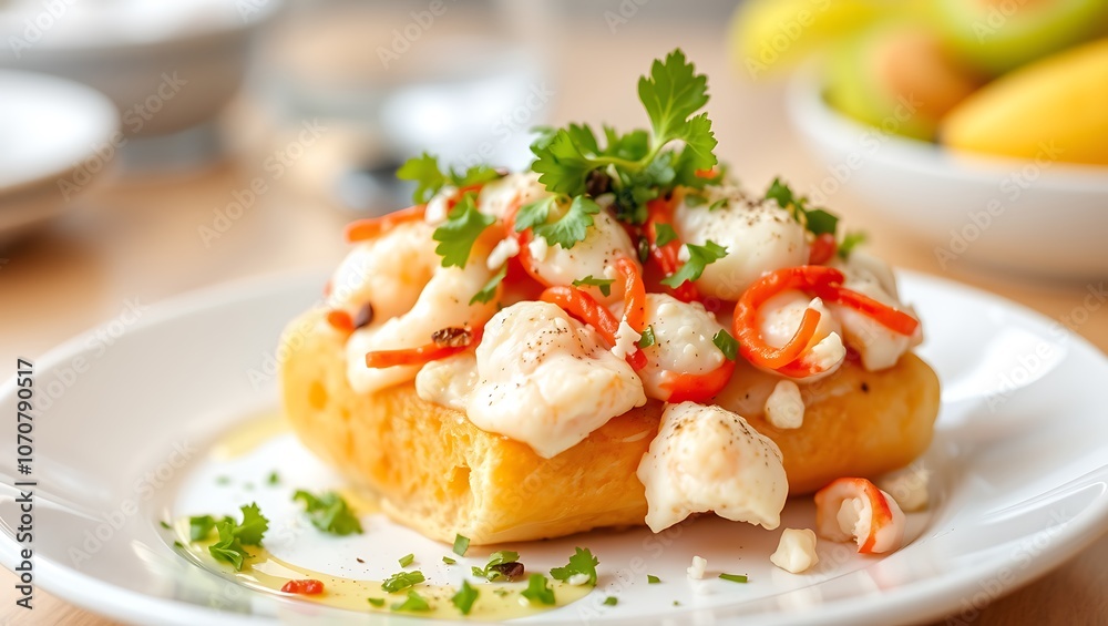A delicious freshly made lobster roll with lobster, lemon, celery, and mayonnaise. A delicious freshly made lobster roll with lobster, lemon, celery, and mayonnaise.